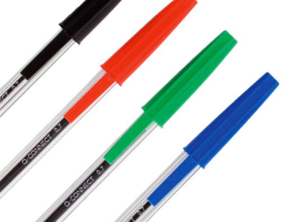 STYLO-BILLE Q-CONNECT ÉCRITURE MOYENNE 0.7MM ENCRE CLASSIQUE BILLE INDÉFORMABLE CAPUCHON COULEUR ENCRE BLEU