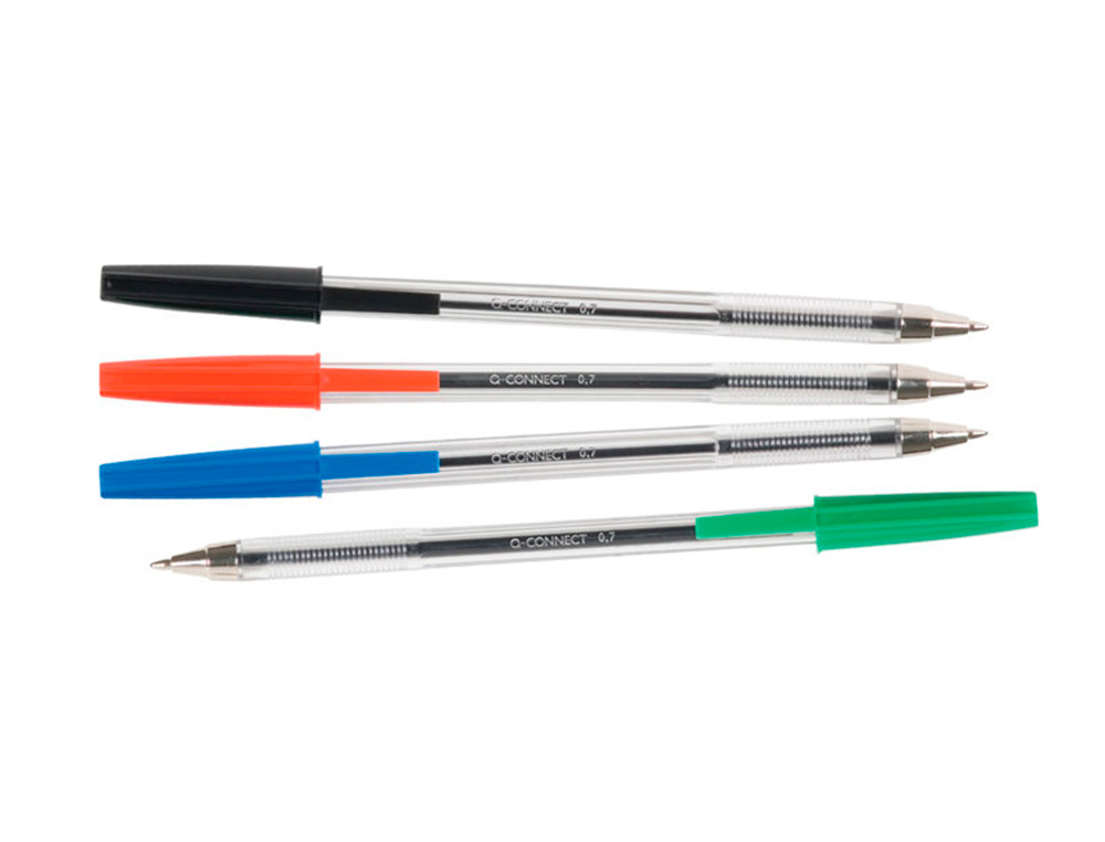 STYLO-BILLE Q-CONNECT ÉCRITURE MOYENNE 0.7MM ENCRE CLASSIQUE BILLE INDÉFORMABLE CAPUCHON COULEUR ENCRE BLEU