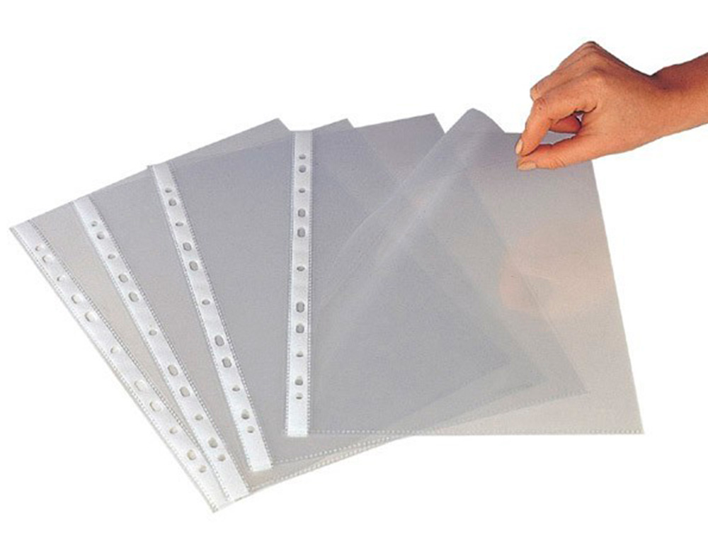 POCHETTE Q-CONNECT POLYPROYLÈNE LISSE 5/100E PERFORÉE CRISTAL ANTISTATIQUE A4 210X297MM SACHET 100 UNITÉS