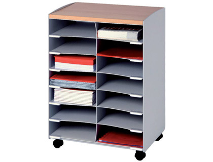 DESSERTE MOBILE PAPERFLOW POLYSTYRNE 14 CASES 4 ROULETTES PIVOTANTES 72X51,4X33CM