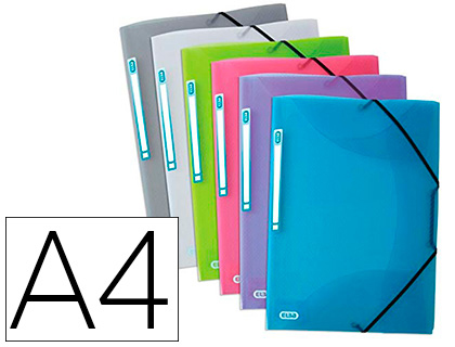 CHEMISE 3 RABATS ELBA HAWA POLYPROPYLNE TRANSLUCIDE FORMAT A4 DOS 25MM LASTIQUE COLORIS ASSORTIS LOT 6 UNITS