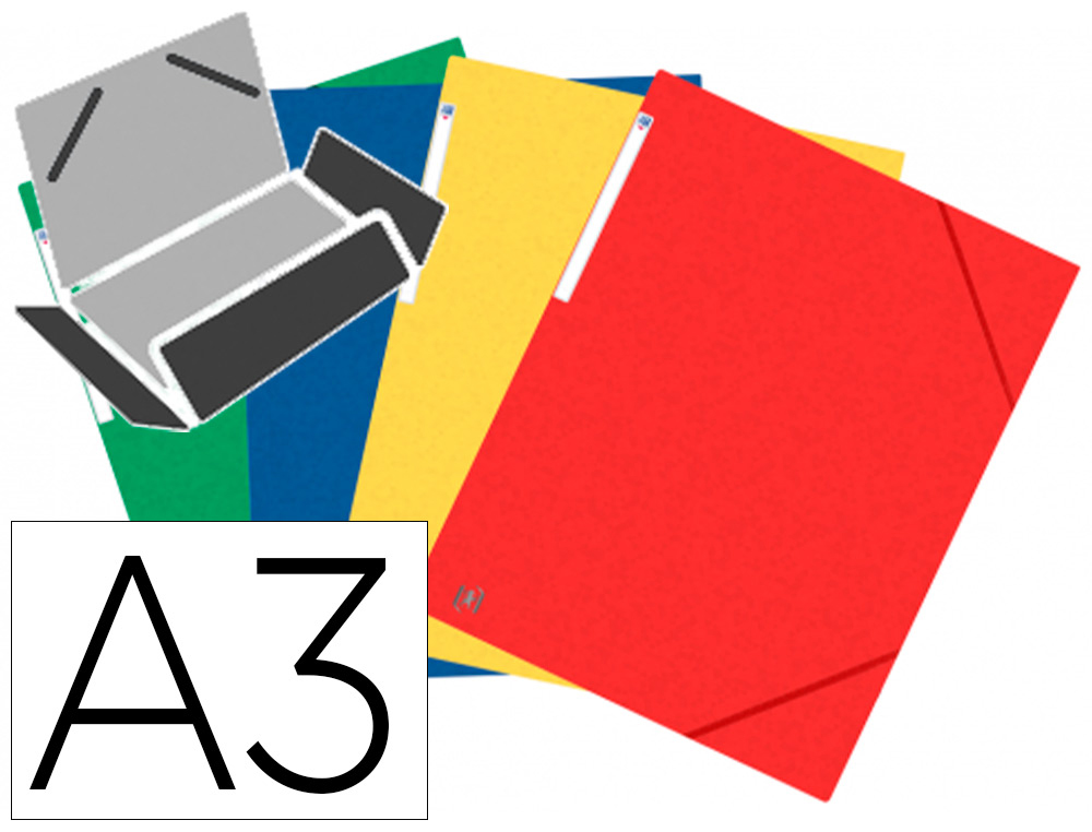 CHEMISE 3 RABATS ELBA TOP FILE CARTE LUSTRE 7/10E FORMAT A3 DOS 25MM LASTIQUE COLORIS ASSORTIS