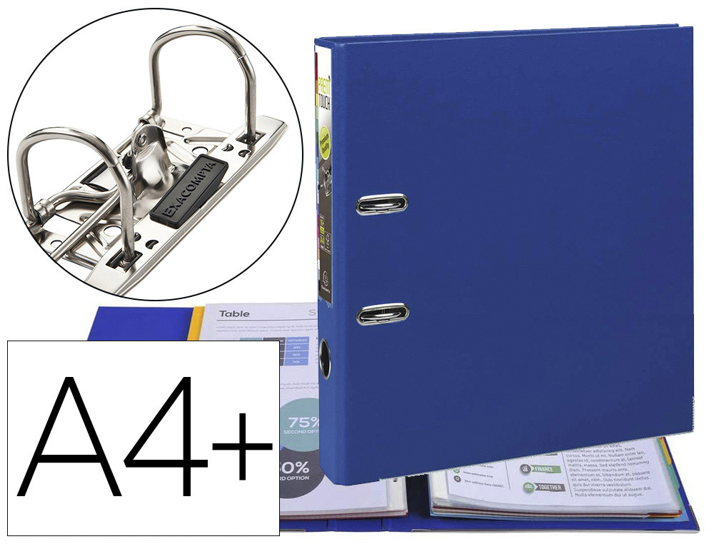 CLASSEUR  LEVIER EXACOMPTA PREM'TOUCH A4+ POLYPROPYLNE DOS 50MM COLORIS BLEU FONC