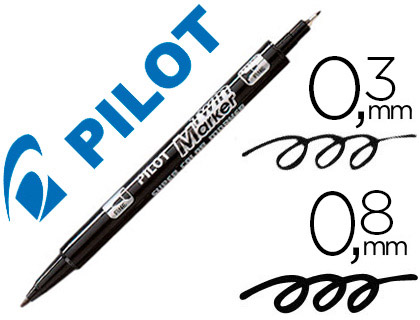 TYLO-FEUTRE PILOT TWIN MARKER  POINTE FIBRE POLYESTER FINE 0.3MM ET LARGE 0.8MM TOUS SUPPORTS COLORIS NOIR