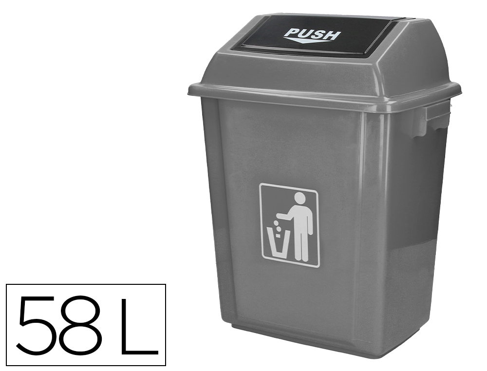 POUBELLE Q-CONNECT PLASTIQUE COUVERCLE BASCULANT OUVERTURE FACILE 2 POIGNES 58L 470X330X760MM COLORIS GRIS