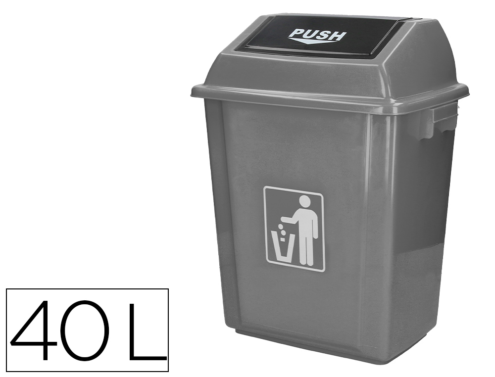 POUBELLE Q-CONNECT PLASTIQUE COUVERCLE BASCULANT OUVERTURE FACILE 2 POIGNES 40L 410X280X610MM COLORIS GRIS