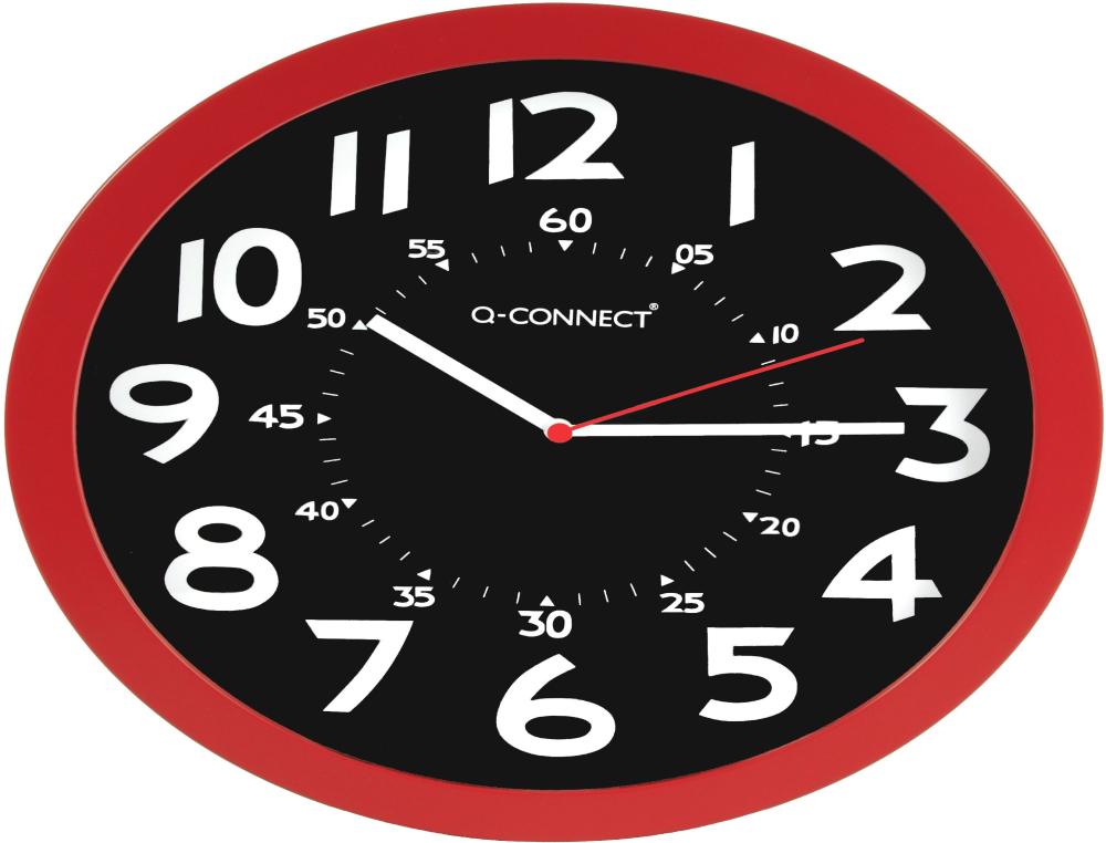 HORLOGE PLASTIQUE 30CM ROUG/NRHORLOGE MURALE - Q-CONNECT - DIAM.30CM ROUGE