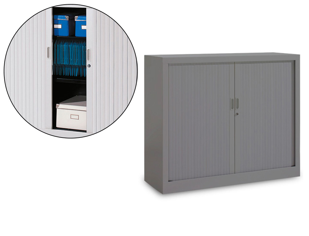 ARMOIRE MONOBLOC A RIDEAUX PVC NON FEU M1 EOL 2 TABLETTES H100CM L120CM P43CM CORPS ET FINITION COULEUR ANTHRACITE