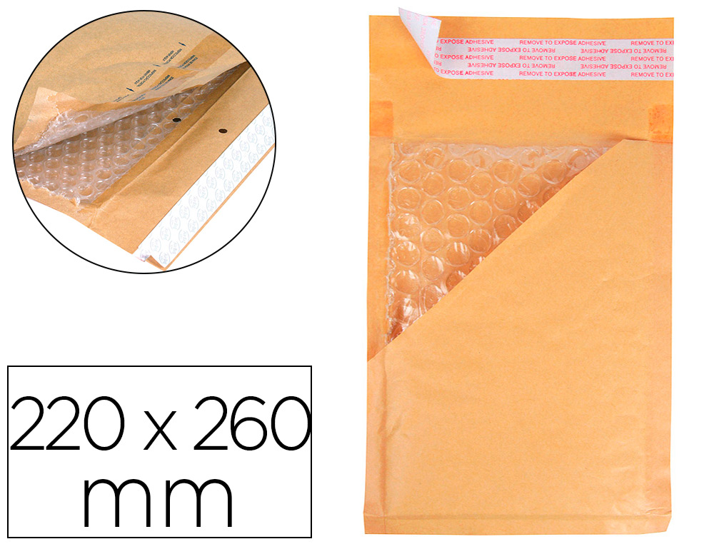 POCHETTE Q-CONNECT BULLES AIR 220X260MM 82G KRAFT MATELASS RABAT DROIT AUTO-ADHSIVE SANS FENTRE BOTE 100 UNITS