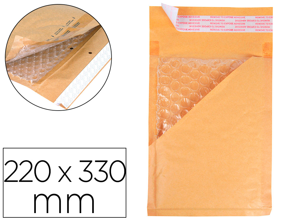 POCHETTE Q-CONNECT BULLES AIR 220X330MM 82G KRAFT MATELASS RABAT DROIT AUTO-ADHSIVE SANS FENTRE BOTE 50 UNITS
